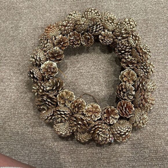 Anthropologie Terrain Lit Pinecone Wreath Gold with LED Lights - Picture 1 of 3